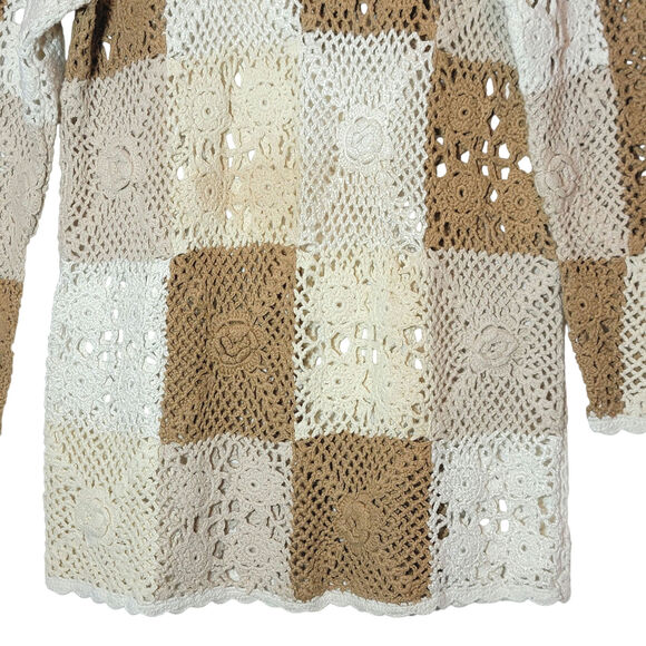 STYLE New York Crochet Tunic Sweater Tan Beige Casual Boho Beach Coverup S - Picture 6 of 16